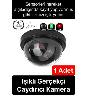 1 Ad. Caydırıcı Dome Güvenlik Kamerası Led Işıklı Hırsız Kovalayan Sensörlü Apartman Yazlık Maket Ev