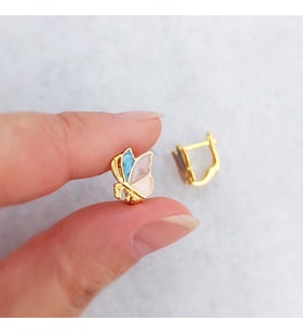 Vaoov 925 Ayar Gümüş Mineli Pembe Çocuk Küpe  (Gold)