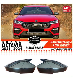 Skoda Octavia Mk4 Sinyalli 2021-2024 İçin Batman Yarasa Ayna Kapağı Piano Black ABS Plastik Sağ Sol