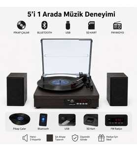 Dosound DS-022 Nostaljik Bluetooth Pikap Çalar USB SD Kart FM Radyo