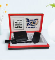 BK Gift Kişiye Özel Dünyanın En İyi Babası Tasarımlı Mesajlı Kutuda Cüzdan Kravat Çakmak ve Kalem Hediye Seti-2