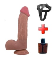 Belden Bağlamalı 23,4 cm Çift Katmanlı Gerçekçi Melez Dildo Penis (Koyu Kahverengi)