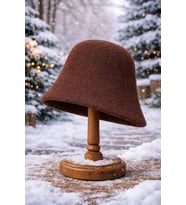 Kadın Premium Cloche Şapka Kışlık Boho Bucket Hat - Acı Kahve (Kahverengi)