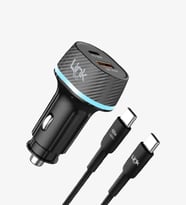 C434 PD/QC 55W Süper Hızlı Araç Şarj Adaptörü + 60W Type-C Kablo (Siyah)