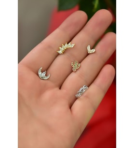 Papatya Silver Çelik Üç Renk 5'li Kombinli Tragus Küpe Model 19
