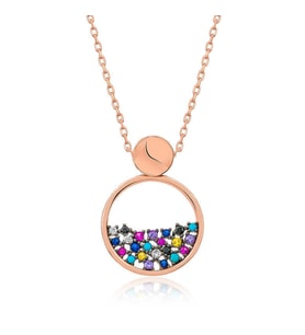 ​Gümüş Rose Mix Taşlı Çiğ Damlası Bayan Kolye SL3644
