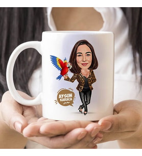 Kişiye Özel Papağanı Olan Kadın Karikatürlü Kupa Bardak