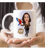 Kişiye Özel Papağanı Olan Kadın Karikatürlü Kupa Bardak