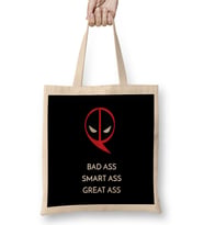 Deadpool Badass Smartass Greatass Funny Joke Deadpool Parody 04 Bez Çanta Uzun Saplı