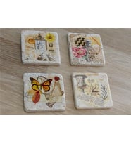 Vintage Kelebekli Kolaj Doğal Taş Bardak Altlığı 4'lü set - Natural Stone Coasters