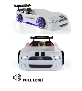 Beyaz Arabalı Yatak Sport Mst Full Ledli Işıklı