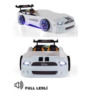 Beyaz Arabalı Yatak Sport Mst Full Ledli Işıklı