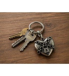 Gotik Kalp Kilit Zincirli Metal Anahtarlık Unisex Gümüş Renk