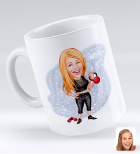 BK Gift Kişiye Özel Kadın Sporcu Karikatürlü Beyaz Kupa Bardak-2