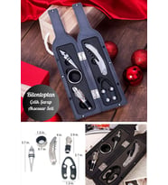 5 Parça Çelik Şişe Açacağı Seti Dekoratif Kılıf ile Şık Hediye Seti , Wine Opener Gift Set