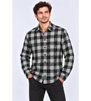 Biçomi Erkek Termal Dokulu Şardonlu Regular Fit Ekose Oduncu Gömlek – Batik Yıkamalı Siyah