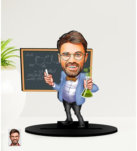 Kişiye Özel Kimya Öğretmeni Karikatürlü  Mdf Biblo (Çok Renkli)