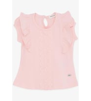 Breeze Kız Bebek Tişört Fırfırlı Nakışlı Güpürlü 6 Ay-2 Yaş, Pembe