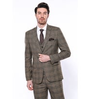 Ekose Desenli Slim Fit Kahverengi Erkek Ceket - Wessi