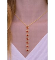 Kadın Gold Renk Zirkon Taşlı Kalpli Y Model Kolye 45 CM (Açık Pembe)
