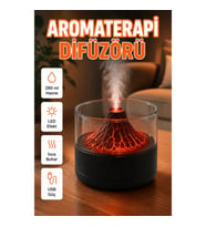 Volkanik Tasarımlı Aromaterapi Difüzörü – LED Alev Efekti ve 7 Renkli Işık