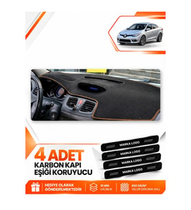 RENAULT FLUENCE KÜÇÜK EKRANLI (2009-2016) Uyumlu Ön Torpido Koruma Kılıfı Halısı - Siyah Kahverengi
