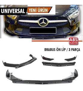 Üniversal Esnek BRABU S Lip 3 Parça Piano Black ABS Plastik Flaplı