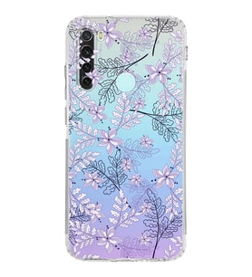 Xiaomi Redmi Note 8  Kamera Korumalı Kapak Floral Lila Tasarımlı Şeffaf  Kılıf