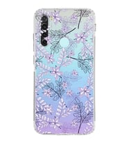 Xiaomi Redmi Note 8  Kamera Korumalı Kapak Floral Lila Tasarımlı Şeffaf  Kılıf