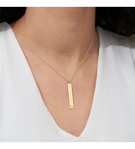 Kişiye Özel Şık Dikey Plaka Tarih Harf Kolye 925K Gümüş (Gold)