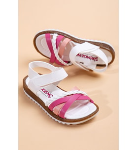 Şirin Bebe Beyaz Pembe Kız Çocuk Sandalet Ayakkabı (Beyaz-Pembe)