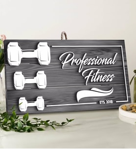 BK Gift Kişiye Özel Fitness Salonu Tasarımlı Gri Dekoratif Ahşap Tabela