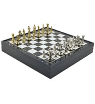 GiftHome Orta Boy Metal İNGİLİZ Satranç Takımı Parlak ve Mermer Desenli Sandıklı MDF Tahtası(36X36X6 cm.)