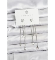 Yıldız Model Gümüş Renk Pirinç Sallantılı Kadın Küpe - TJ-BKP11462