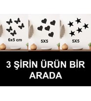 Üç Şirin Ahşap Mdf Dekorasyon Ürünü Bir Arada Kelebek , Kalp ve Yıldız (5+5+5) 15 Parça Set