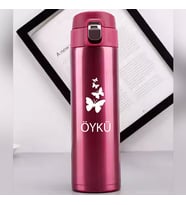 Kişiye Özel Lazer Baskılı 500ml Çelik Kelebek Baskılı Termos – Sızdırmaz, Vakumlu, Kilitli Kapak (Pembe)