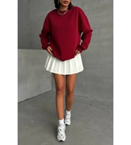 kadın bordo bisiklet yaka pamuklu sweat NBG031