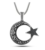 Gümüş Kelime-i Tevhid Yazılı Taşlı Erkek Kolye