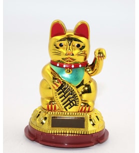 Feng Shui El Sallayan Bereket ve Şans Kedisi - Güneş Enerjili- Maneki Neko - 9 cm  (Beyaz)