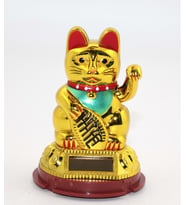 Feng Shui El Sallayan Bereket ve Şans Kedisi - Güneş Enerjili- Maneki Neko - 9 cm  (Beyaz)