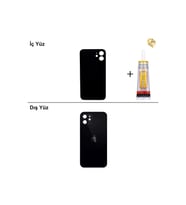 iPhone 12 Siyah Arka Kapak Arka Cam Batarya Kapağı Lazer Kesim Kapak Pil Kapağı + B-7000 Yapıştırıcı