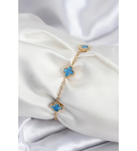 pilelistore 316L Çelik Gold Renk Buz Mavisi Baby Boy Yonca Kadın Bileklik - TJ-BB7948