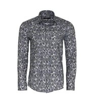 Çiçek Desenli Gri Slim Fit Gömlek - Wessi (Beyaz)