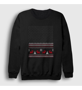 Presmono Unisex Siyah Pattern Desen Geyik Yılbaşı Sweatshirt 364888tt