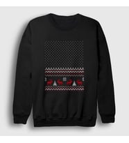 Presmono Unisex Siyah Pattern Desen Geyik Yılbaşı Sweatshirt 364888tt