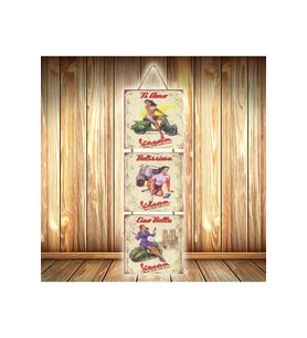 Ti Amo Tasarımlı Üçlü Retro Ahşap Poster Ü555