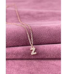 Taşlı Z Harfi Rose Yaldızlı Gümüş Kadın Kolye