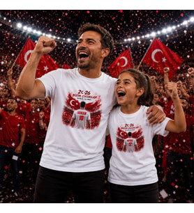 BK Gift Kişiye Özel Türkiye Taraftar Temalı 2026 Dünya Kupası Tasarımlı Baba&Kız Tişört Seti-2, Tek Yürek Milli Takım Ruhu
