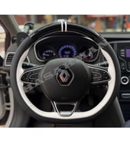 Renault Scenic 4 Dikme Direksiyon Kılıfı Parlak Siyah Beyaz Detaylı Beyaz Çift Yüzük ve Dikiş 2016-2022