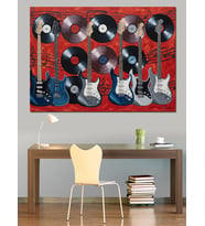 Çok Sayıda Asılı Gitar Dekoratif Kanvas - Mdf Ahşap Tablo